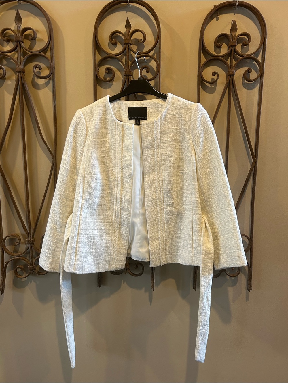 Banana Republic White Tweed Open-Front Jacket